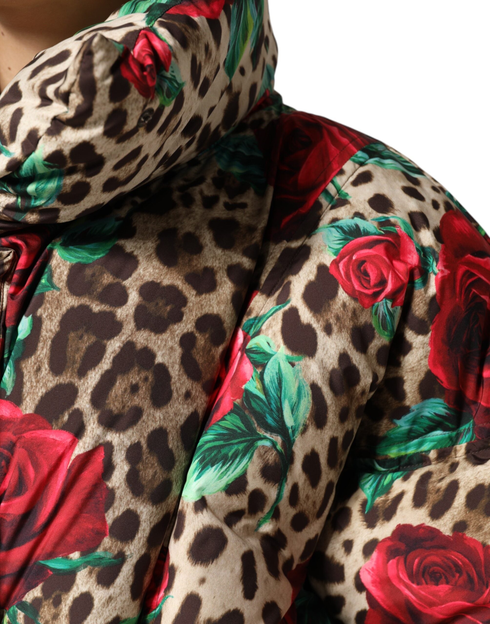 Dolce & Gabbana Multicolor Leopard Rose Puffer Steppjacke